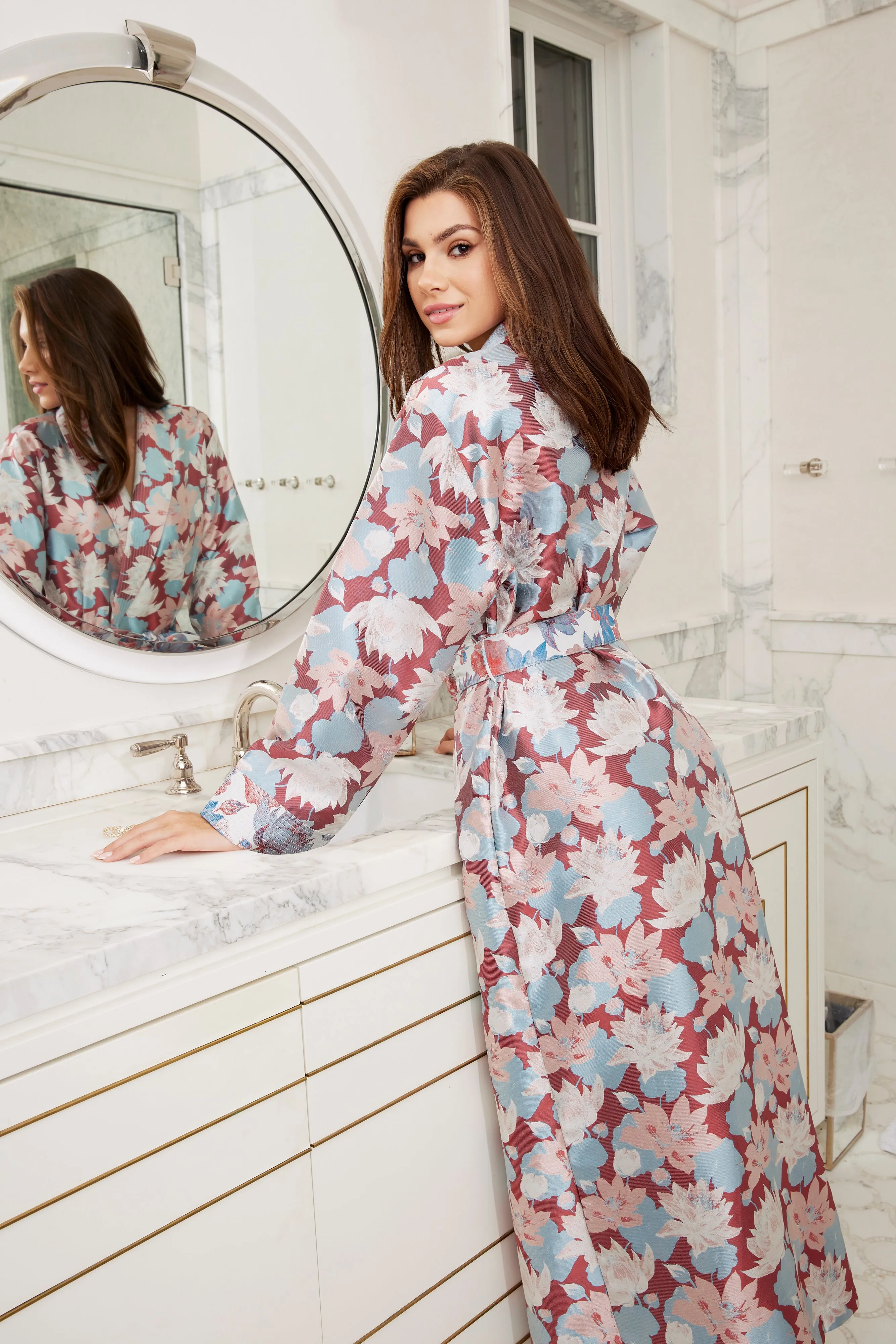 Bridget Robe Red Floral Silhouette Jacquard