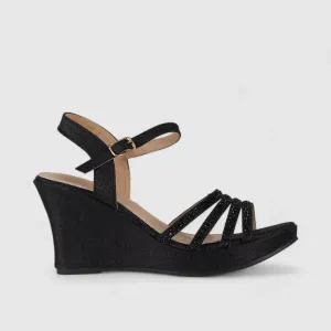 Bulbul Wedge Evening Sandal Black LU006