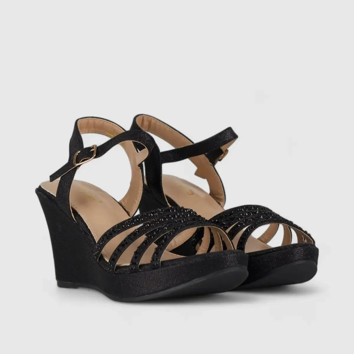 Bulbul Wedge Evening Sandal Black LU006