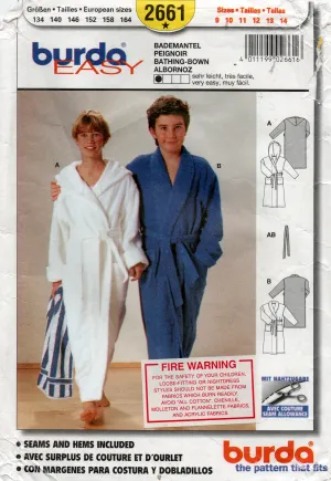 Burda 2661 Boys EASY Wrap Robe Dressing Gown Out Of Print Sewing Pattern Size 9 - 14 UNCUT Factory Folds
