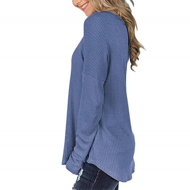 Button Loose Waffle Long Sleeve T-Shirt
