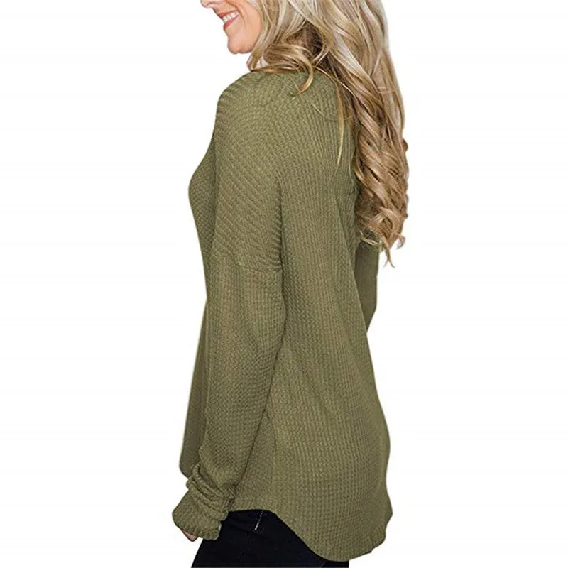Button Loose Waffle Long Sleeve T-Shirt