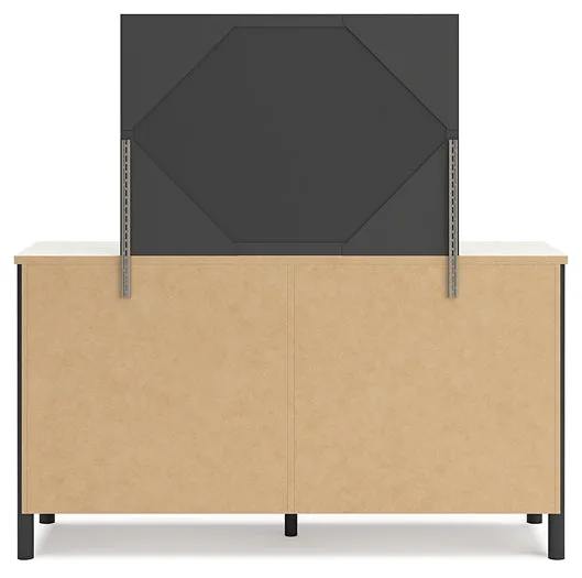 Cadmori King Upholstered Panel Bed with Mirrored Dresser and 2 Nightstands
