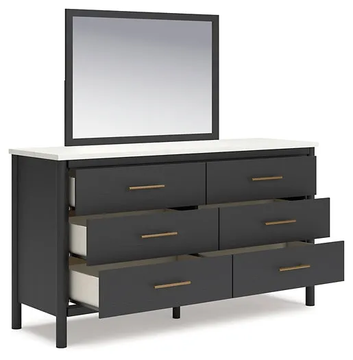 Cadmori King Upholstered Panel Bed with Mirrored Dresser and 2 Nightstands