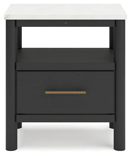 Cadmori King Upholstered Panel Bed with Mirrored Dresser and 2 Nightstands