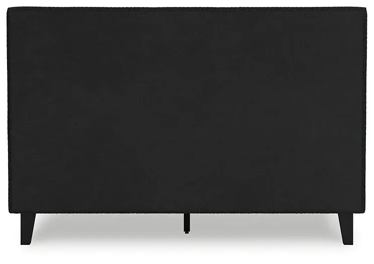 Cadmori Queen Upholstered Bed with Mirrored Dresser, Chest and Nightstand