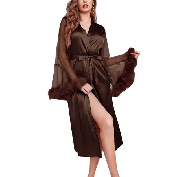 Canrulo Satin Feather Robe