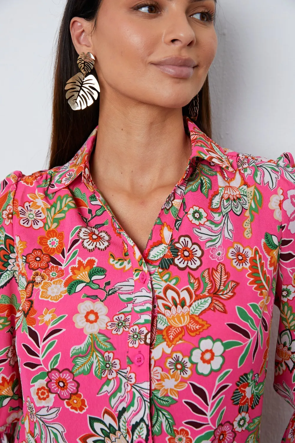 Capri Floral Button Up Flounce Sleeve Shirt