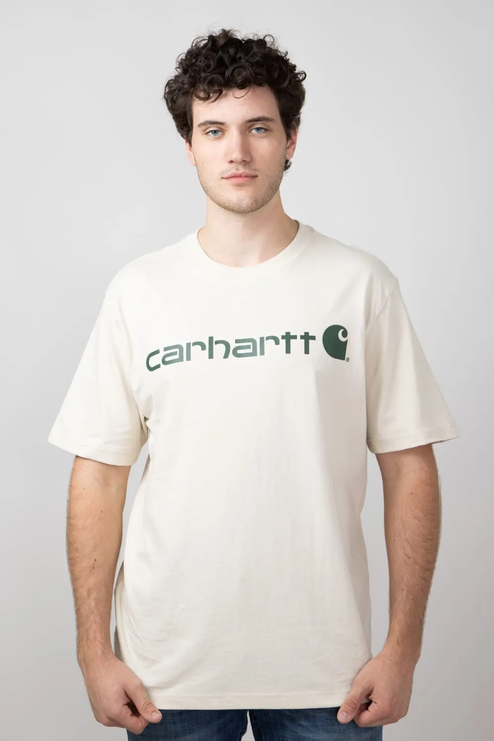 Carhartt Loose Fit Heavyweight Logo Graphic T-Shirt for Men in Oat Mlik | K195-A16-OAT