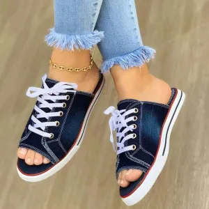 Casual Canvas Ladies Shoes Lace-up Open-toed  Slippers