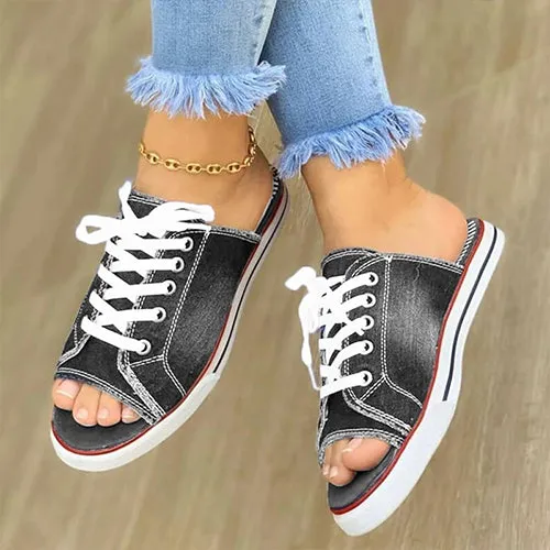 Casual Canvas Ladies Shoes Lace-up Open-toed  Slippers
