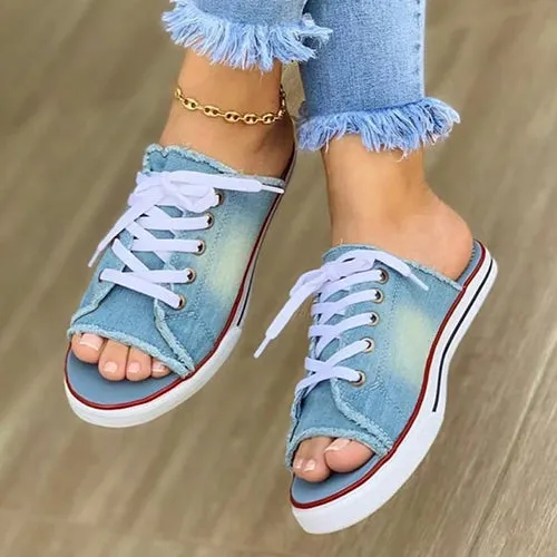 Casual Canvas Ladies Shoes Lace-up Open-toed  Slippers