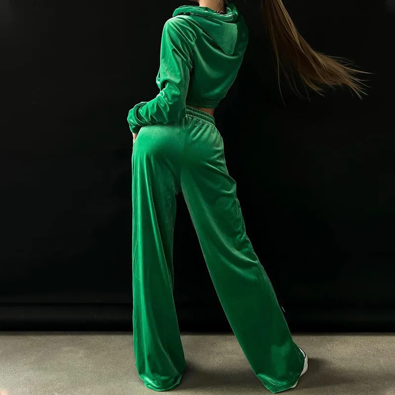 Casual Pleuche Women Two Pieces Suits