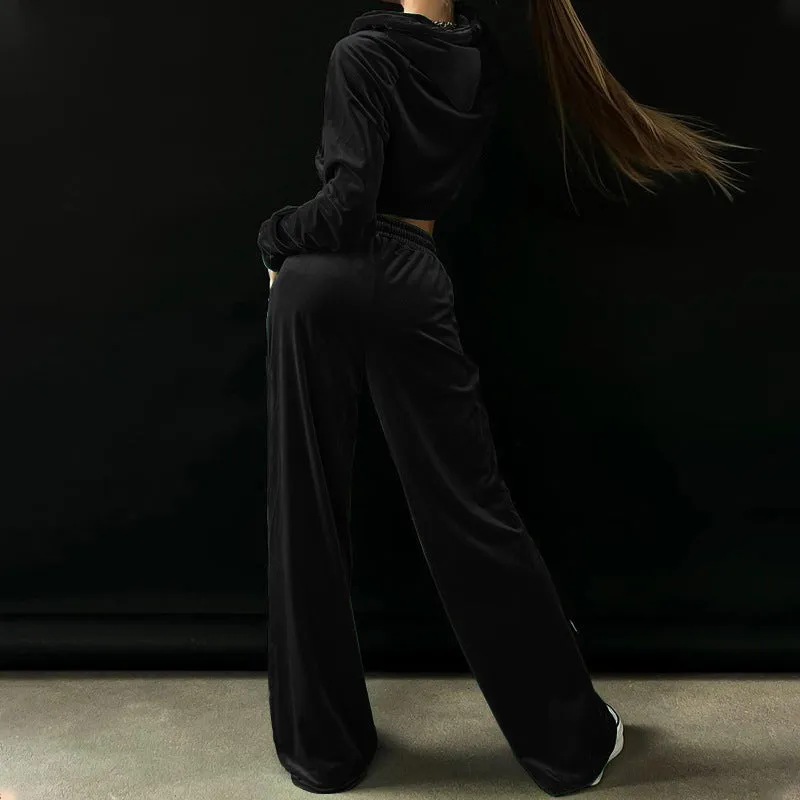 Casual Pleuche Women Two Pieces Suits