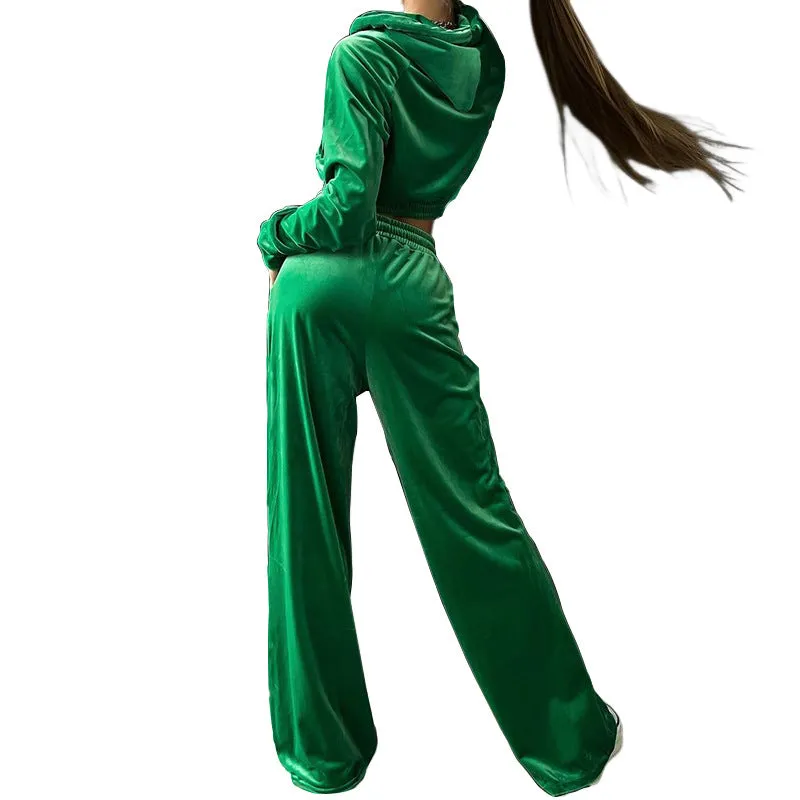 Casual Pleuche Women Two Pieces Suits