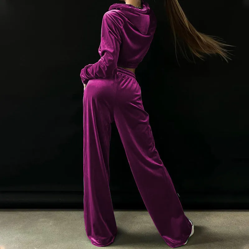 Casual Pleuche Women Two Pieces Suits