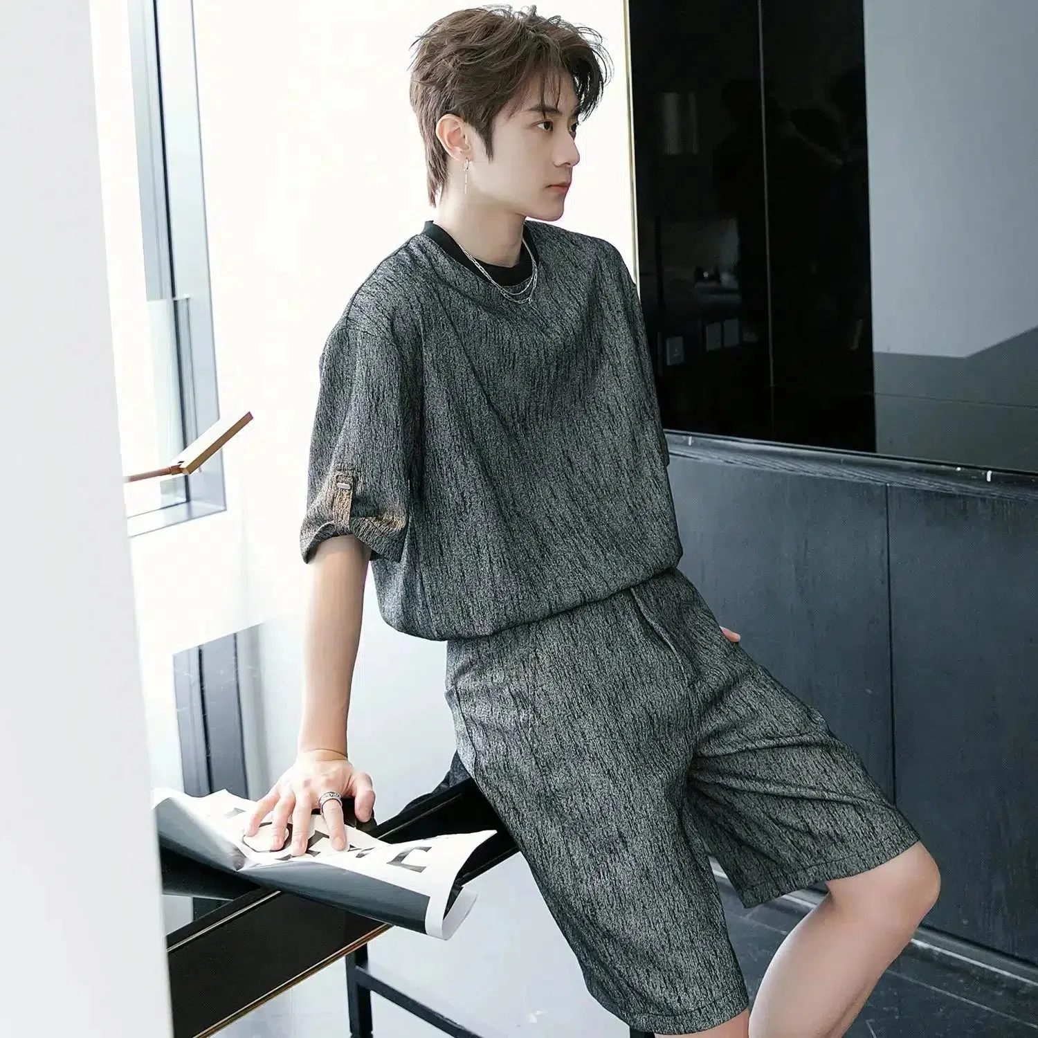 Casual Textured Two-Piece Fashion Suit