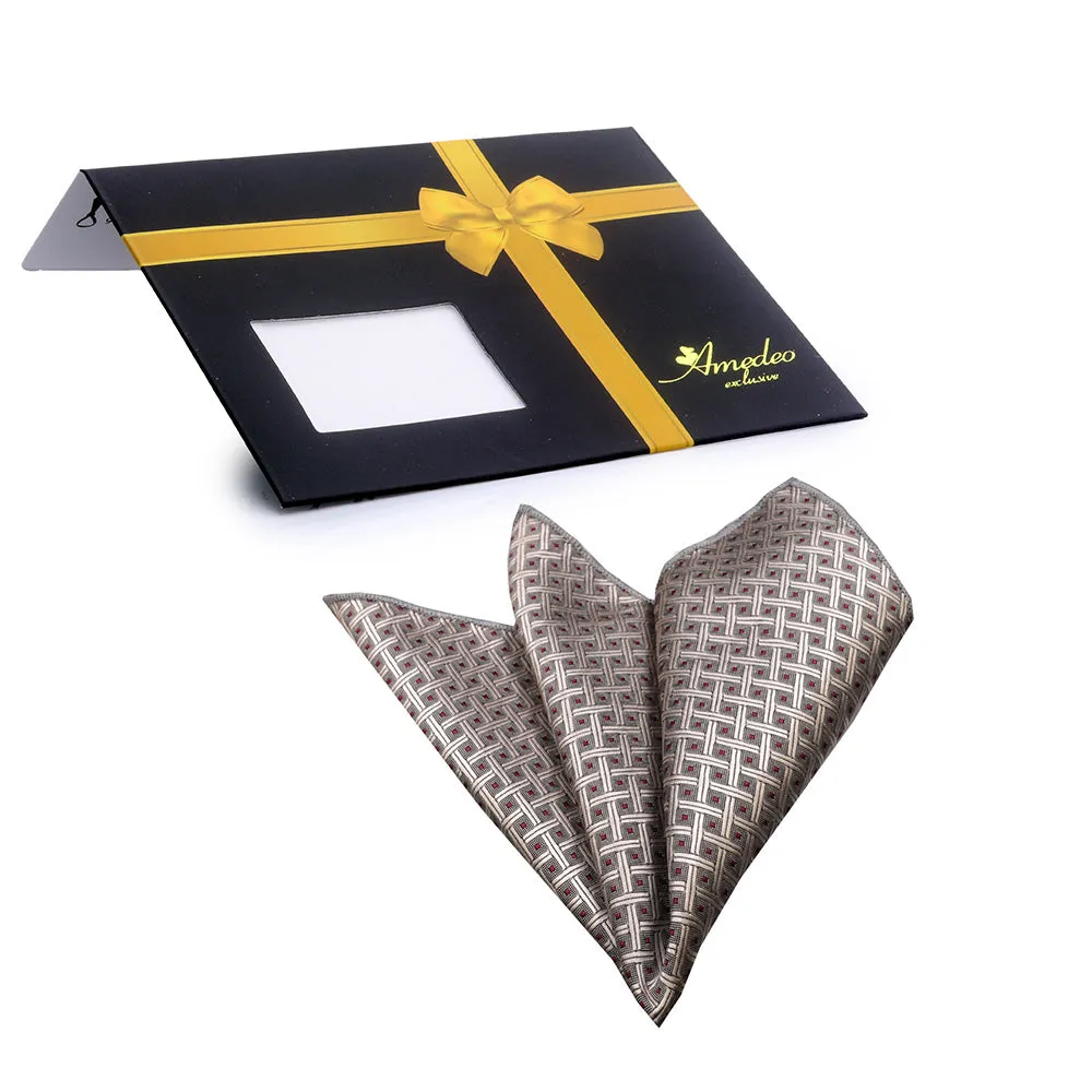 Champagne Check Mens Pocket Square - Premium Silk Handkerchiefs for Suits