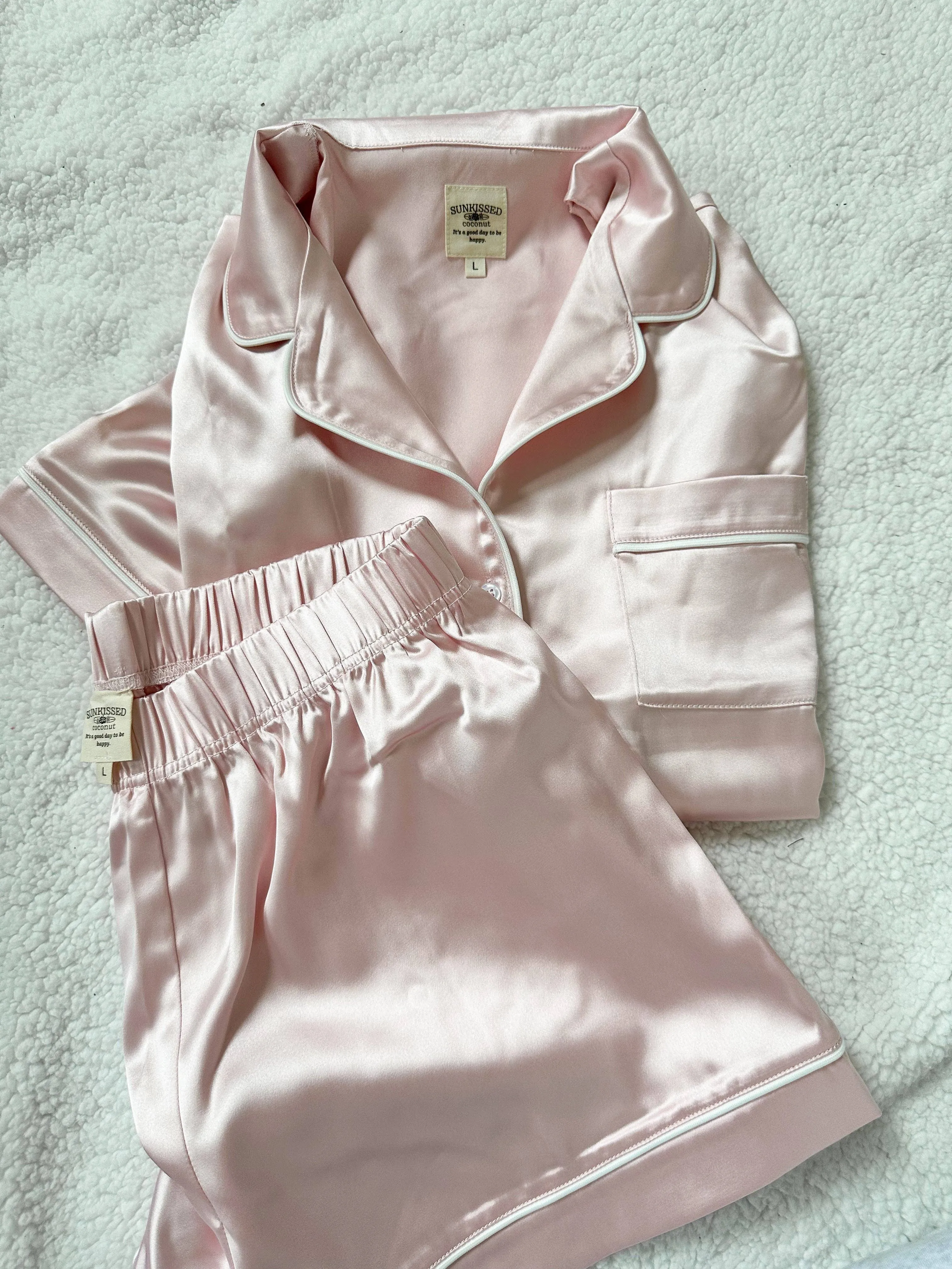 Champagne Pink Short Sleeve Pajama Sunkissed Coconut Top