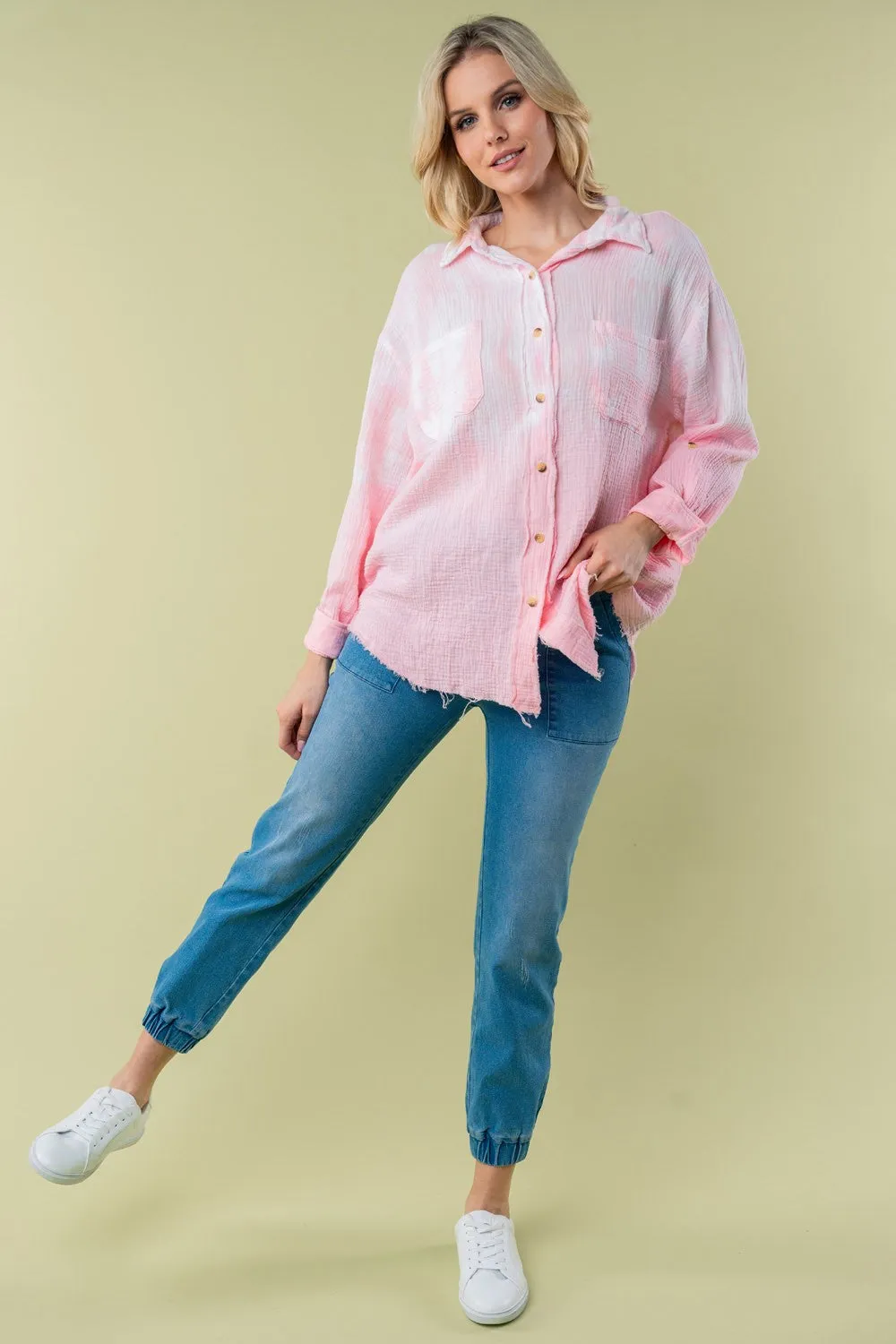 Chandra Full Size Long Sleeve Tie Dye Shirt