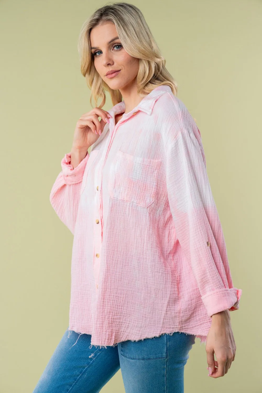 Chandra Full Size Long Sleeve Tie Dye Shirt