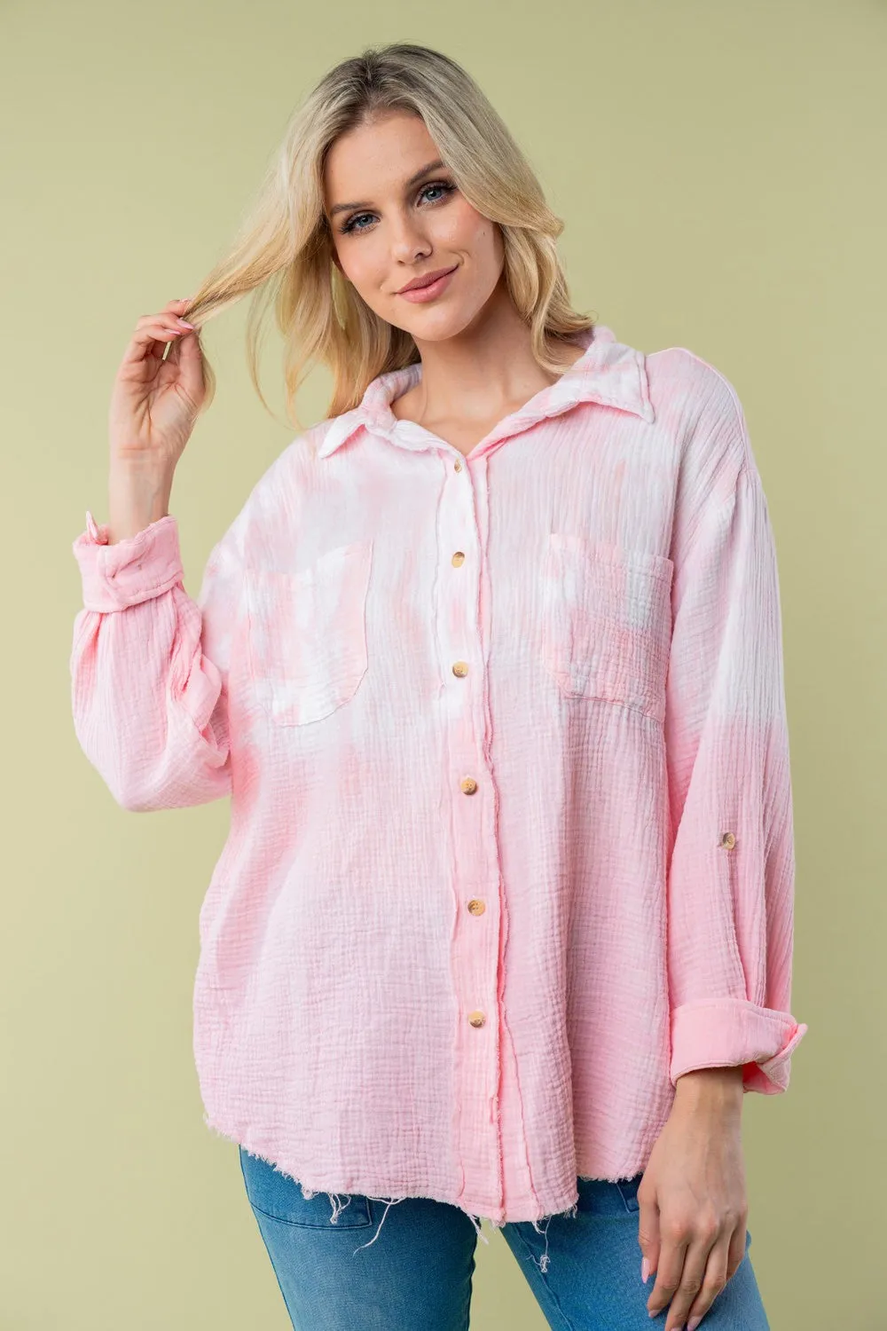 Chandra Full Size Long Sleeve Tie Dye Shirt