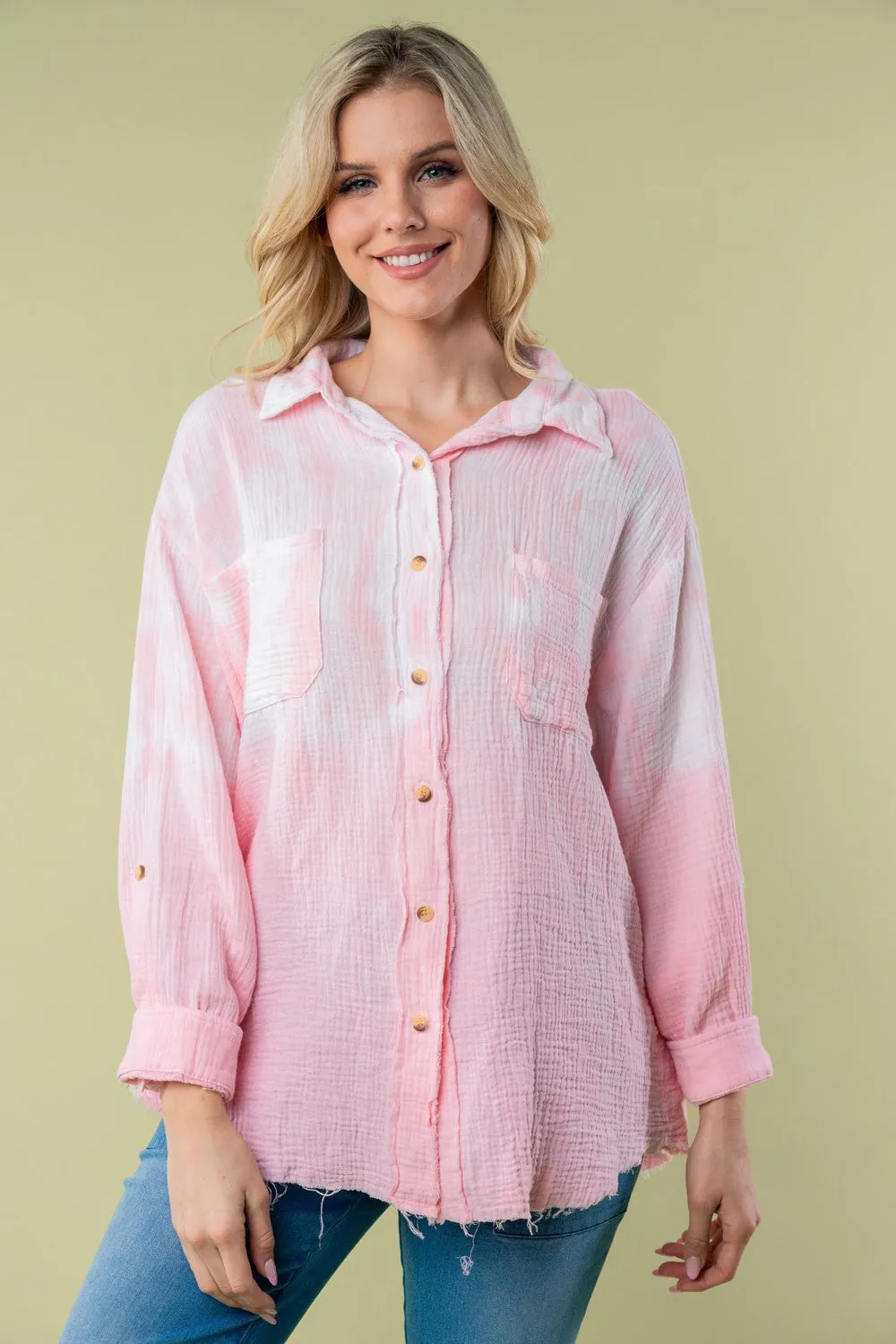 Chandra Full Size Long Sleeve Tie Dye Shirt