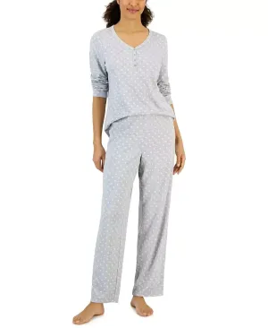 Charter Club Women's 2-Piece Soft Knit Pajama Set, Gray Polka Dots, M