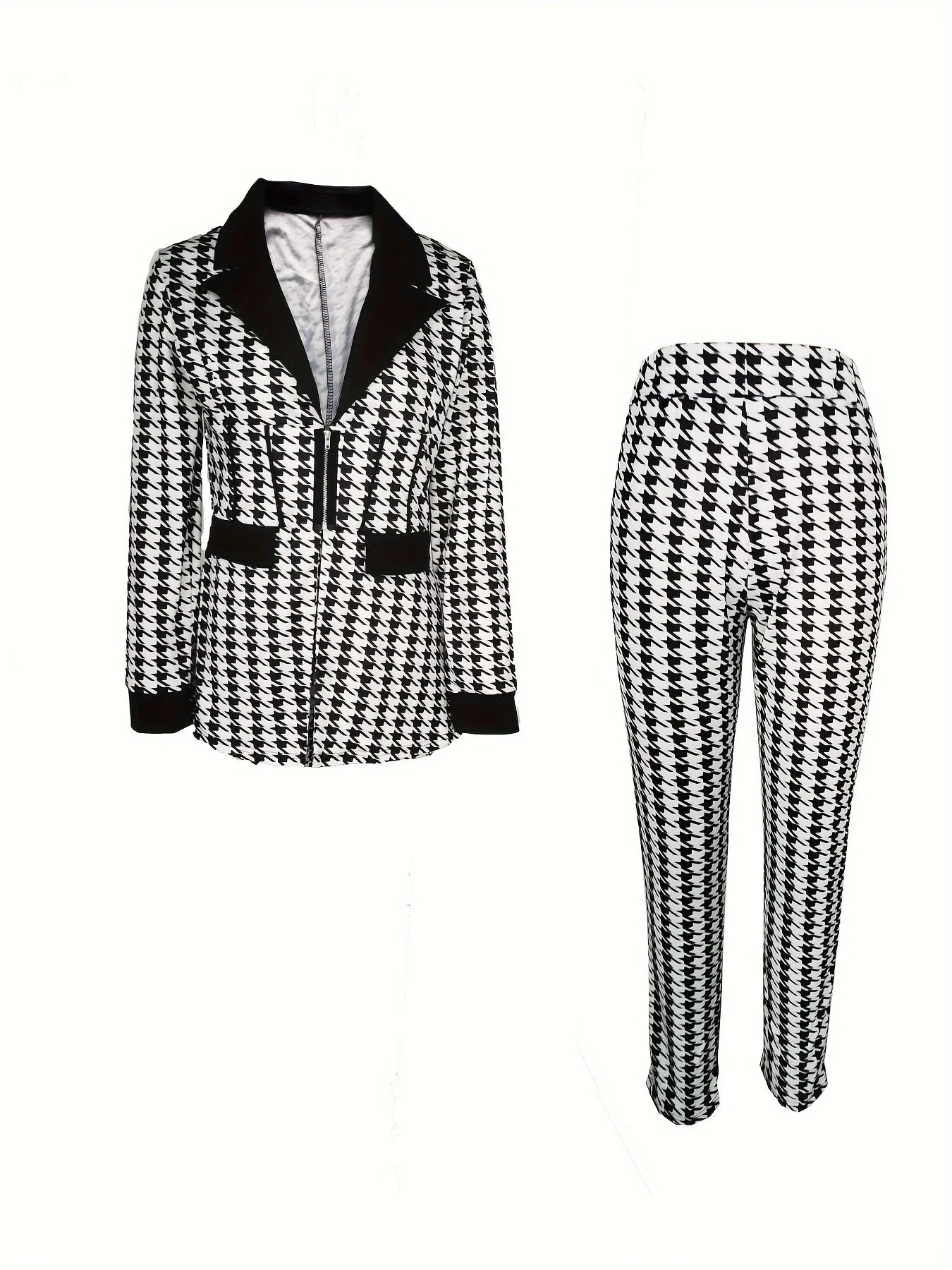 Chic Houndstooth Two-Piece Outfit Set - Stylish Blazer & Flattering Pants - Elegant Womens Clothing for Fashion-Forward Looks