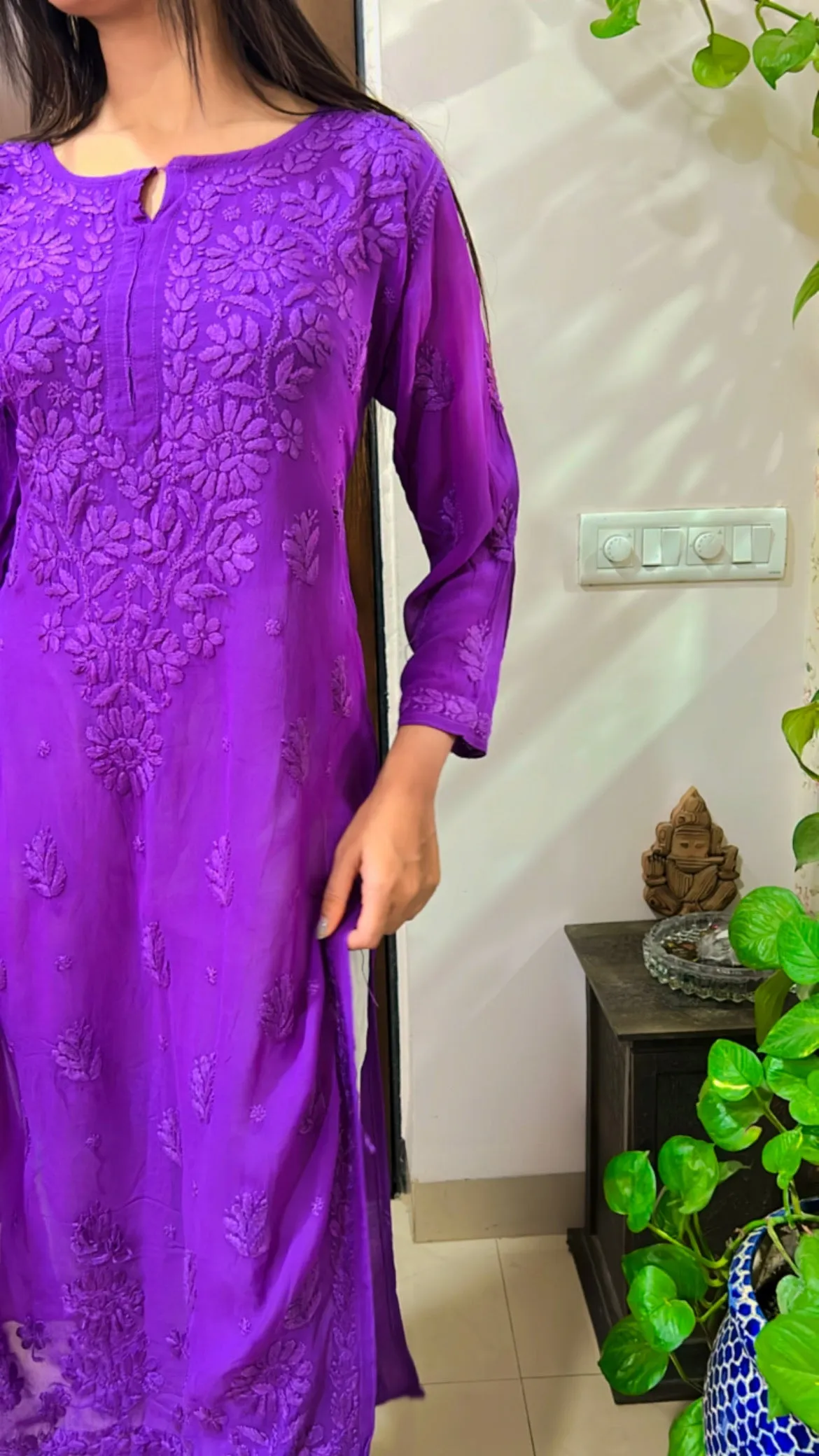 Chikankari Kurti in royal purple