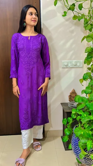 Chikankari Kurti in royal purple