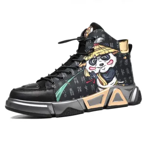 Chinese Kung Fu Panda Hanzi Print High Top Sneakers for Men
