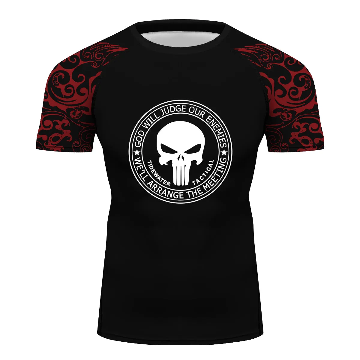 Circular Bones Red Skull Short Sleeve Sports Fitness Shirt BJJ, MMA, Muay Thai