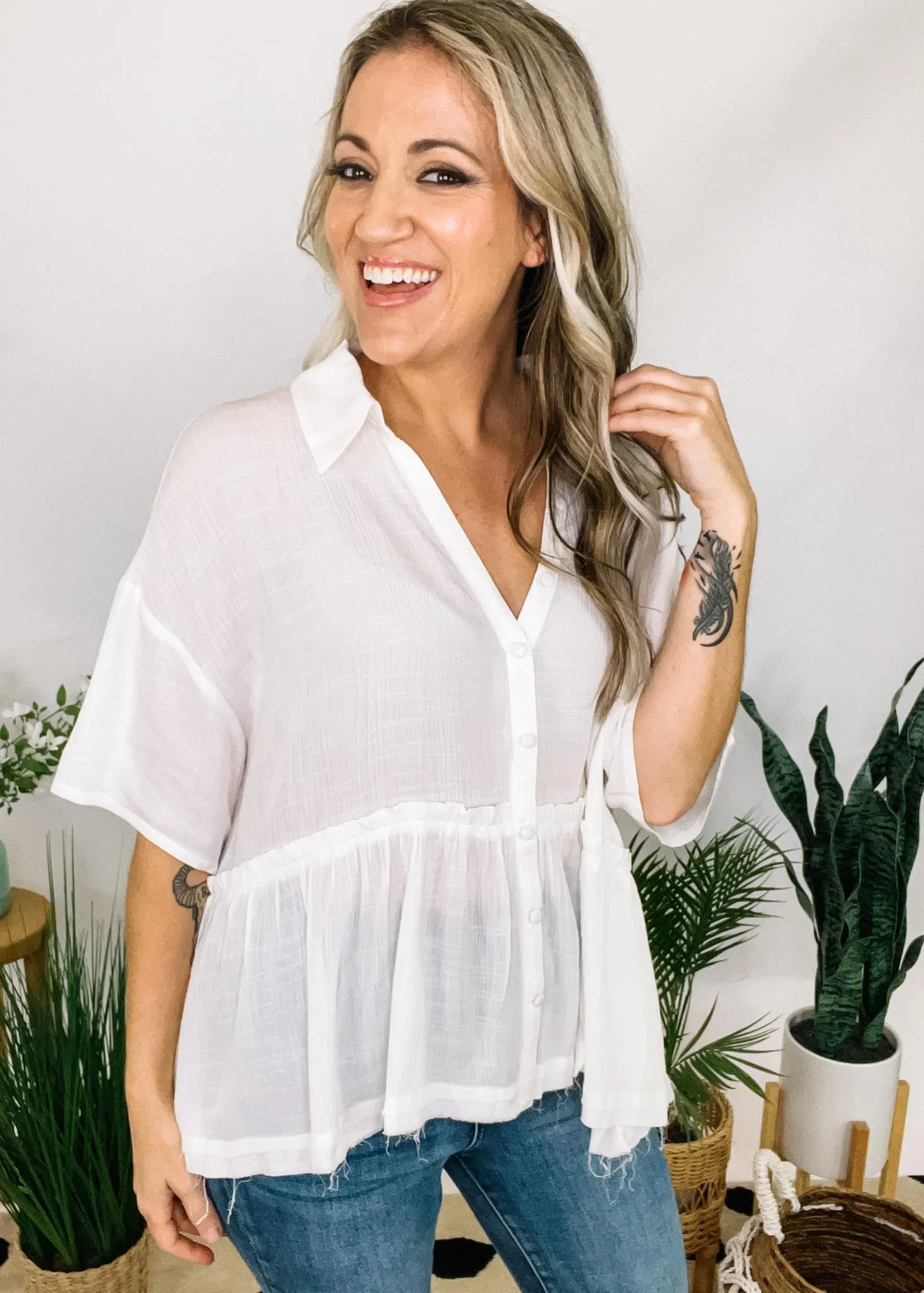 Classic Ivory Babydoll Top