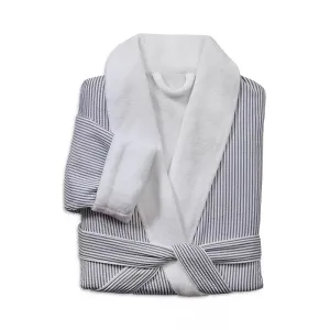 Classic Seersucker Striped Robe - White Grey