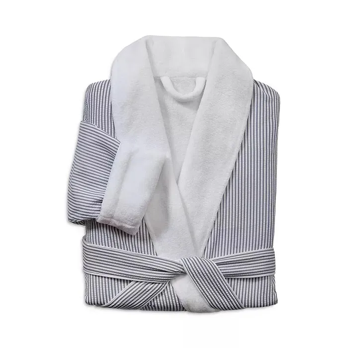 Classic Seersucker Striped Robe - White Grey