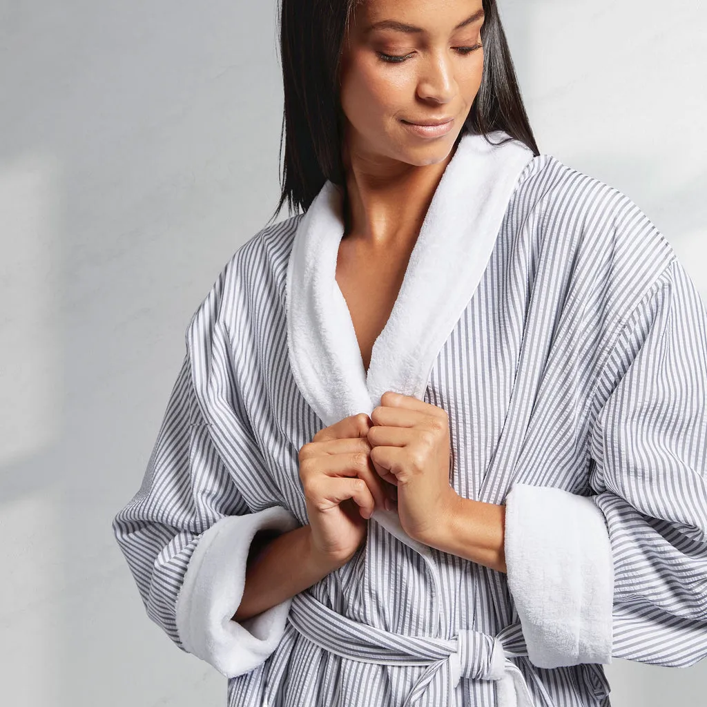 Classic Seersucker Striped Robe - White Grey