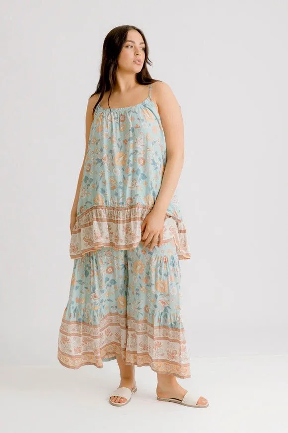 Clover Print Pant - Sea Green