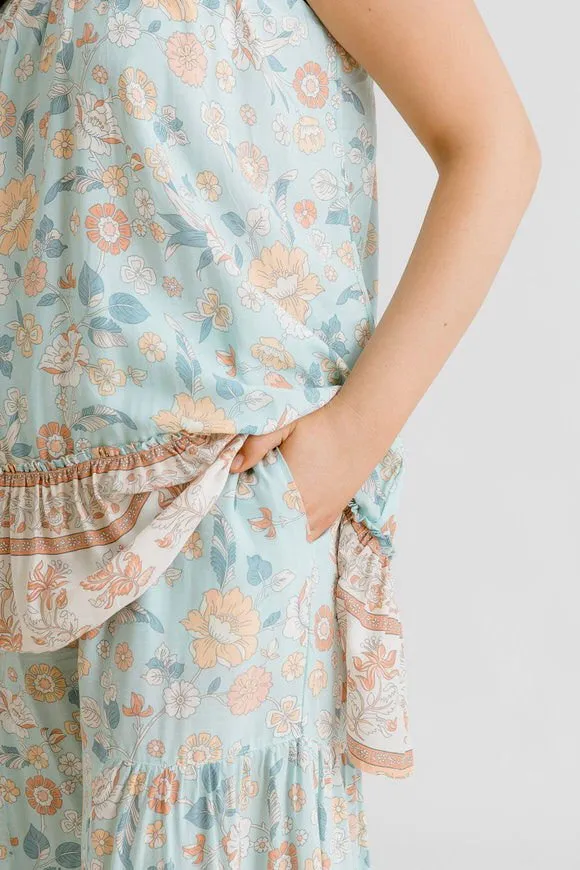 Clover Print Pant - Sea Green