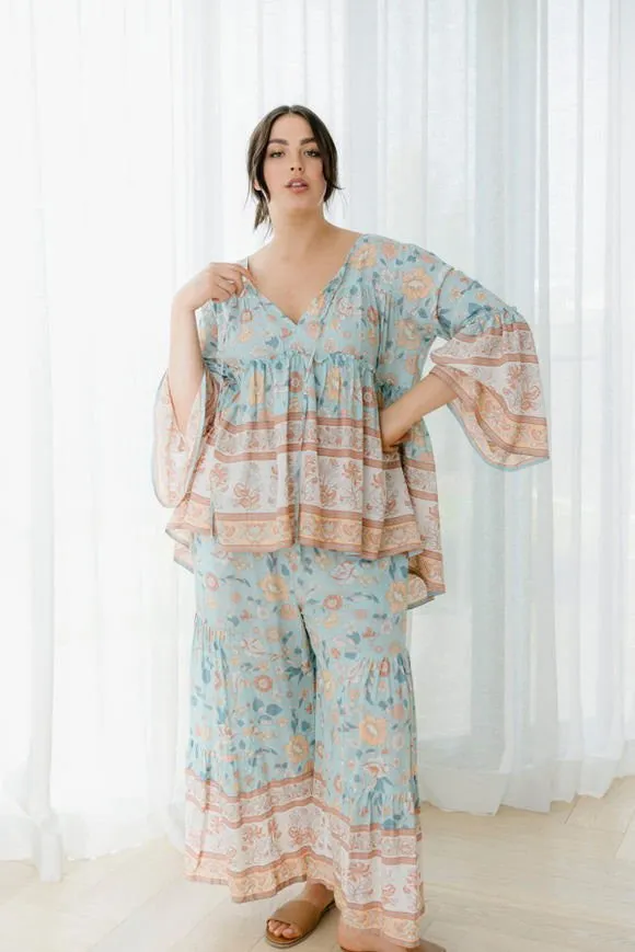 Clover Print Pant - Sea Green