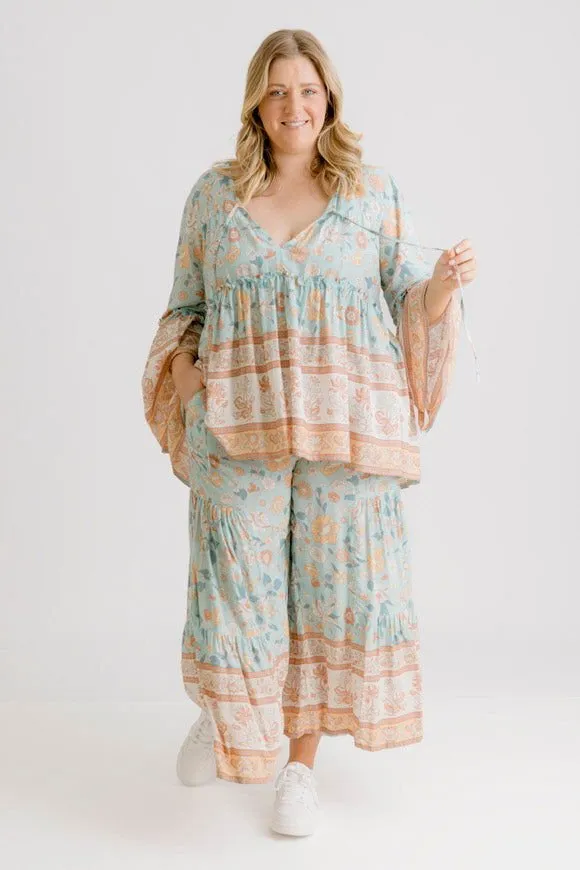 Clover Print Pant - Sea Green