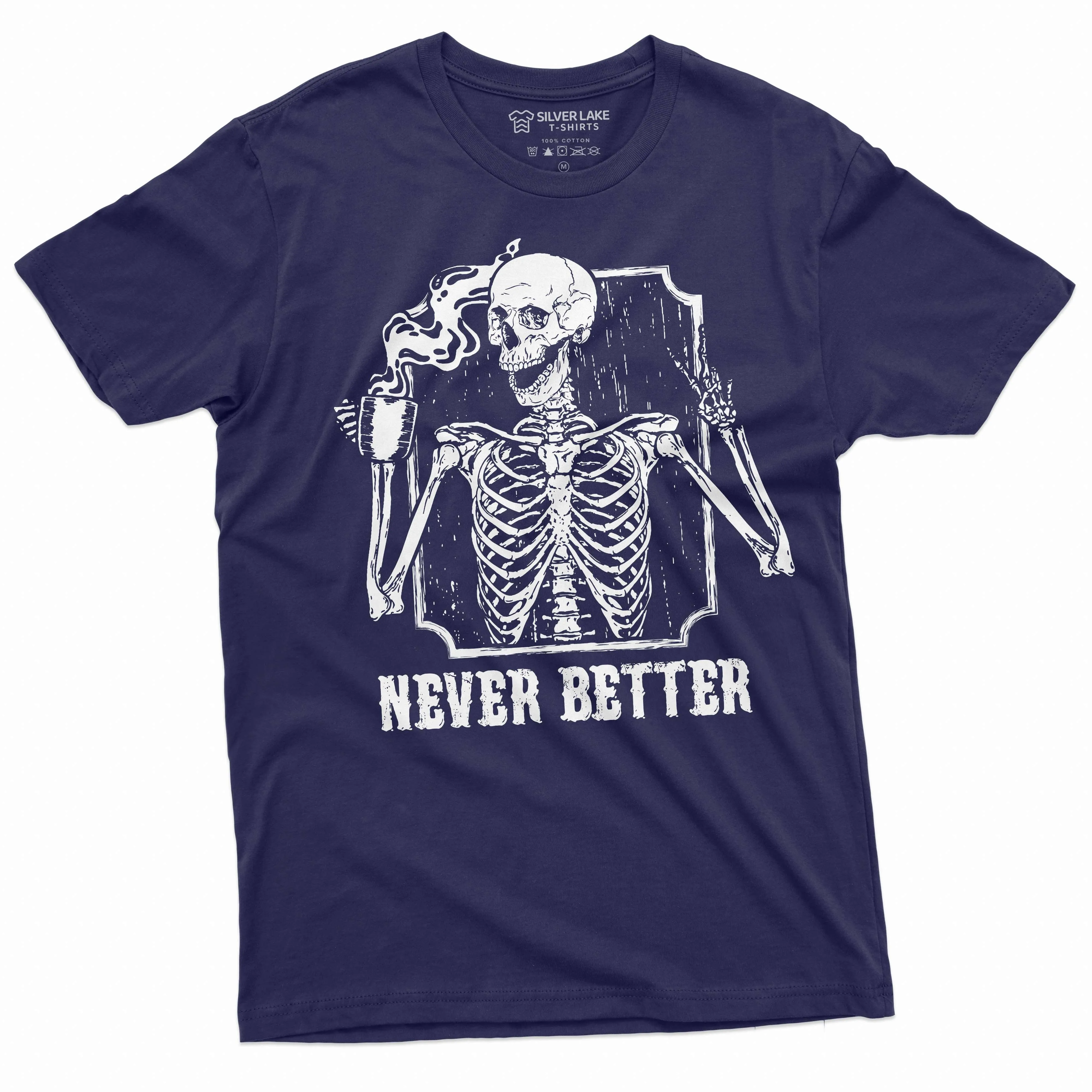 Coffee and Skeleton Halloween funny T-shirt Mens Womens Unsiex tee Coffee tea drinking Costume