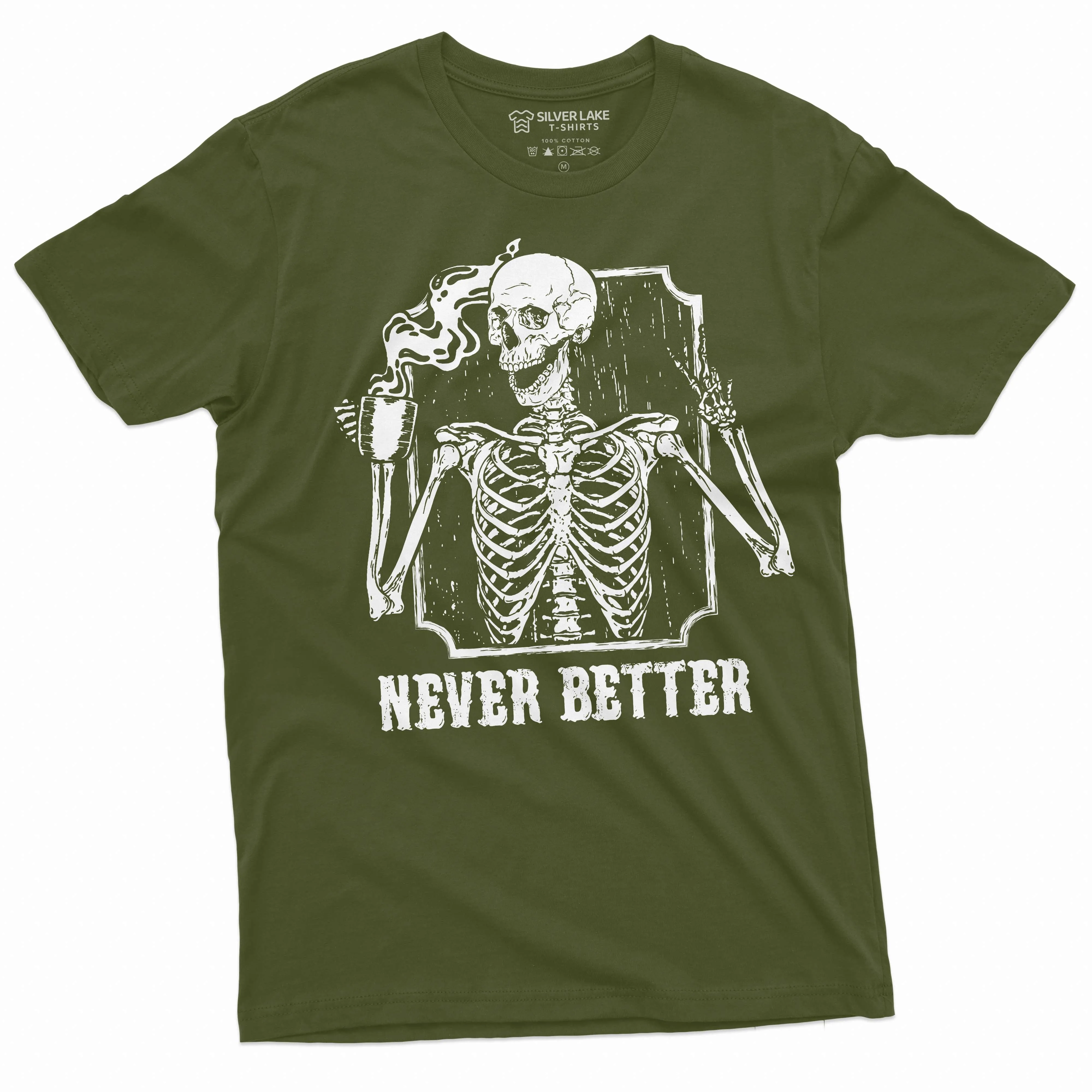 Coffee and Skeleton Halloween funny T-shirt Mens Womens Unsiex tee Coffee tea drinking Costume
