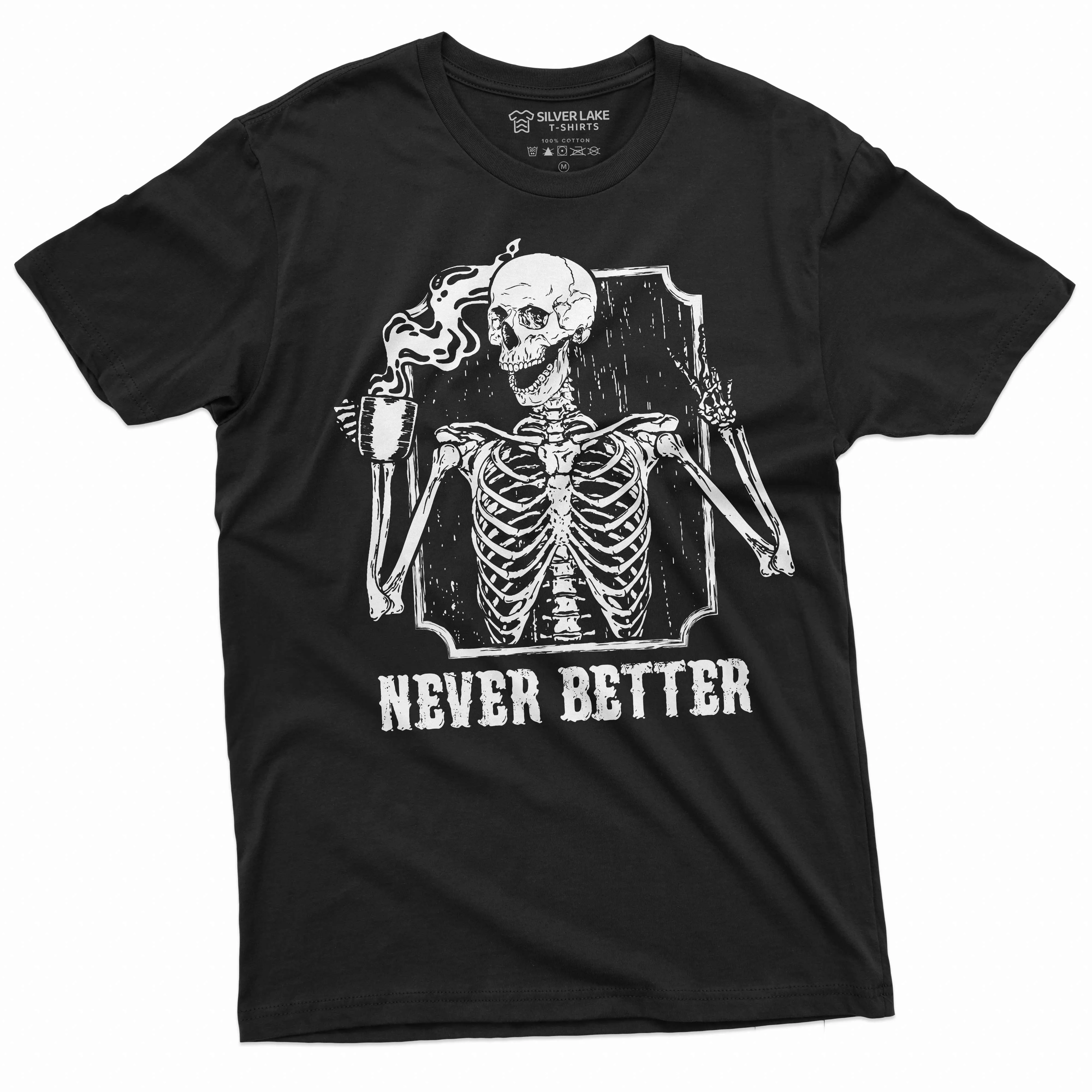 Coffee and Skeleton Halloween funny T-shirt Mens Womens Unsiex tee Coffee tea drinking Costume
