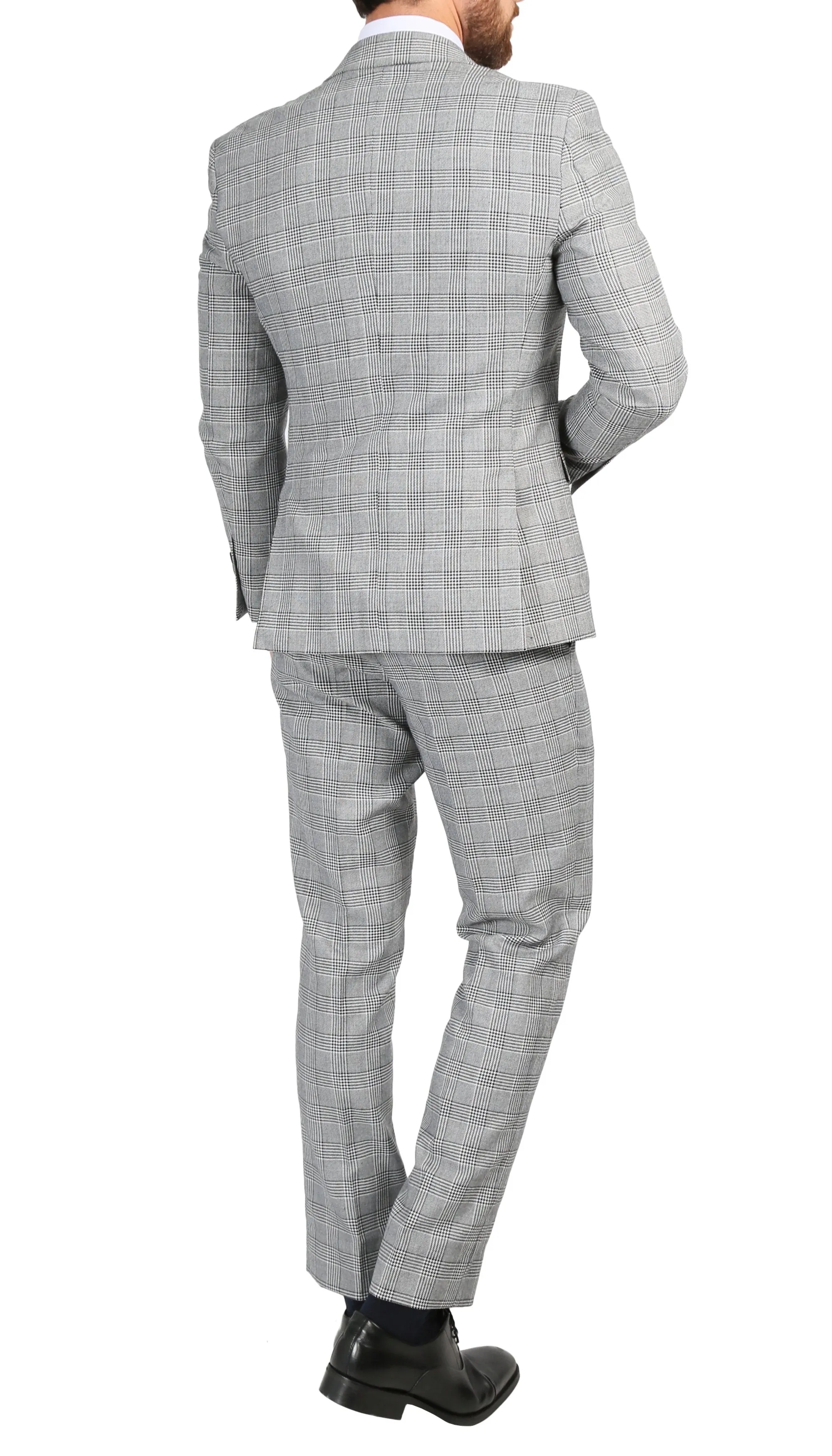 Conrad Skinny Slim Fit Grey 2pc Glen Plaid Peak Lapel Suit