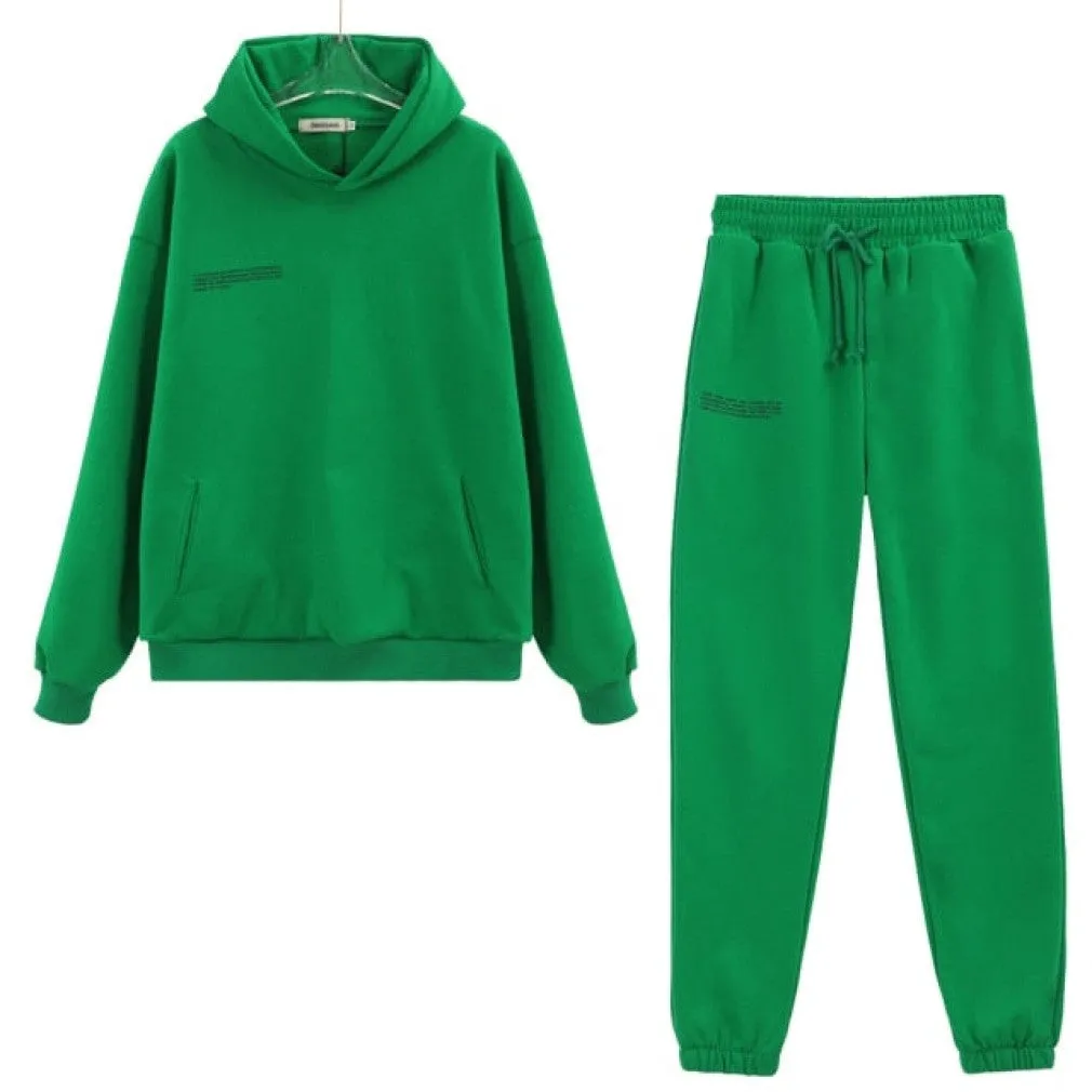 ContiNent 33 100% Cotton Solid Hoodies Sets Track Pants Women Hooded Sweatshirts Female Pullover Two Pieces Suits