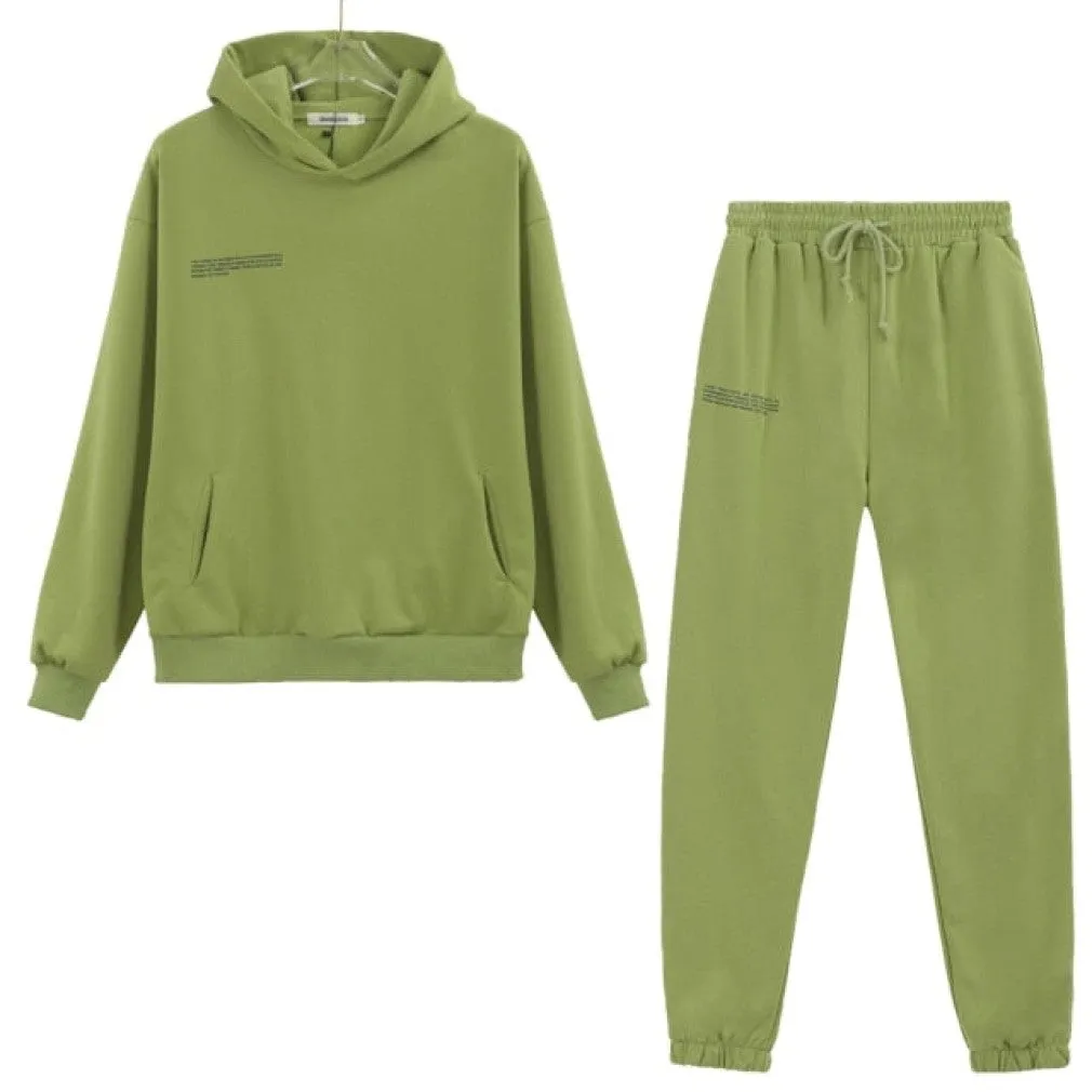 ContiNent 33 100% Cotton Solid Hoodies Sets Track Pants Women Hooded Sweatshirts Female Pullover Two Pieces Suits