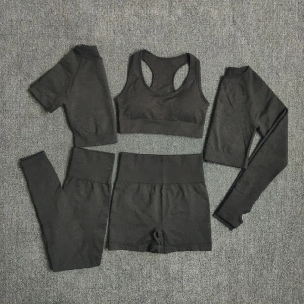 ContiNent 33 2/3/5PCS Seamless Women Yoga Set Workout Sportswear Gym Clothing Fitness Long Sleeve Crop Top High Waist Leggings Sports Suits