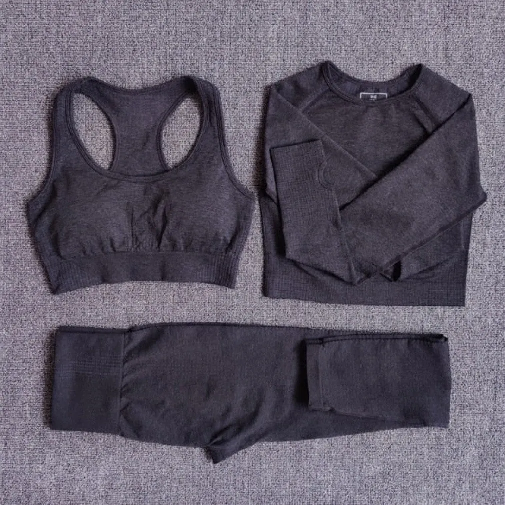 ContiNent 33 2/3/5PCS Seamless Women Yoga Set Workout Sportswear Gym Clothing Fitness Long Sleeve Crop Top High Waist Leggings Sports Suits