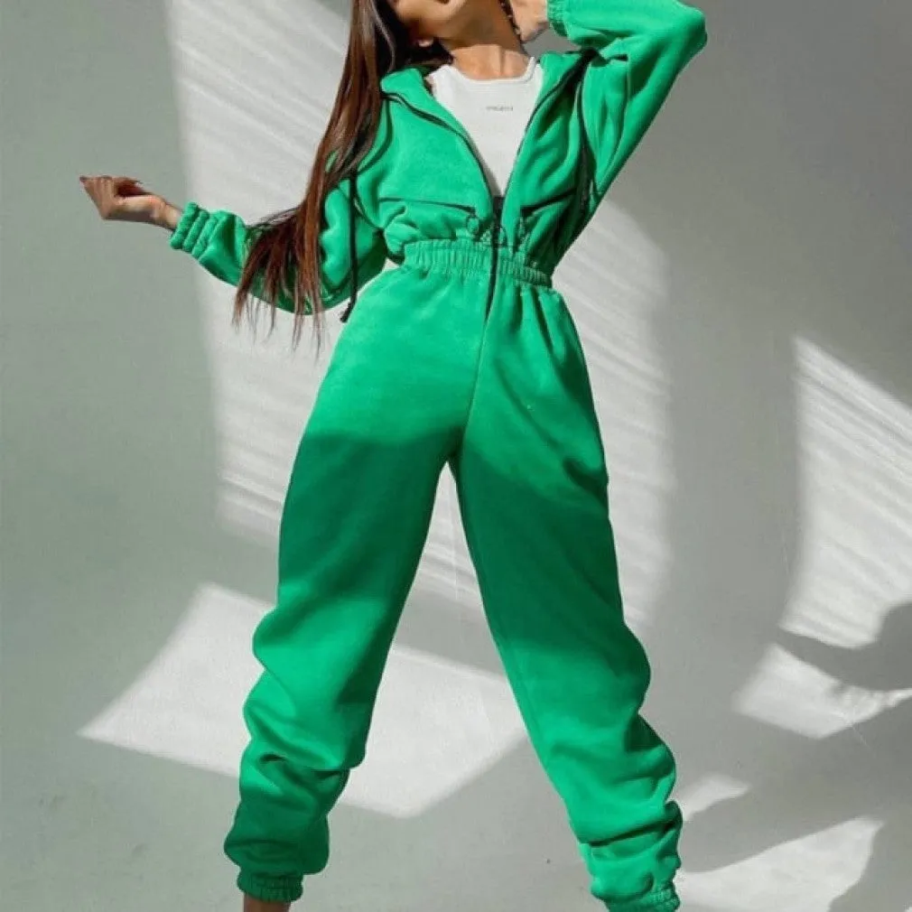 ContiNent 33 Casual Women Basic Hoodie Two Piece Sets Zipper Drawstring Jacket Outerwear And Elastic Pencil Pant Suit Autumn Winter Tracksuit